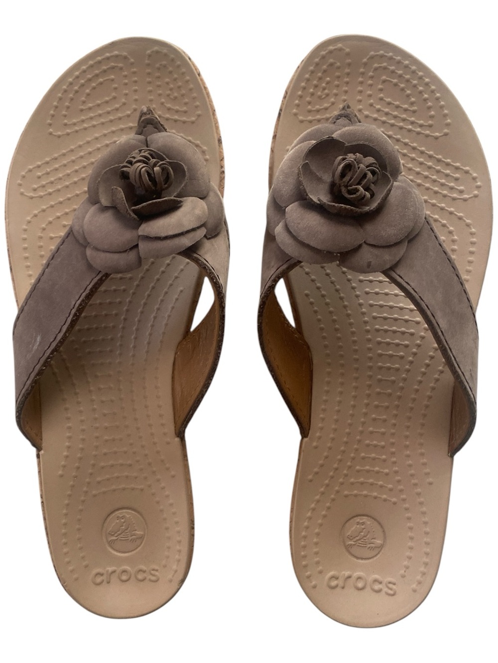 CROCS Women's Taupe Floral Thong Flip Sandals